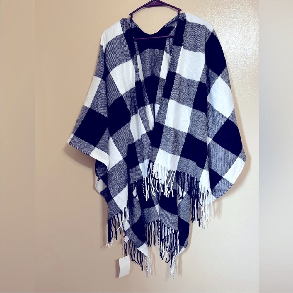 Pink Lily Plaid fringe shawl wrap